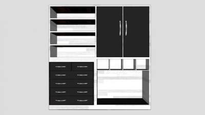 实木黑色衣柜SU模型下载_sketchup草图大师SKP模型