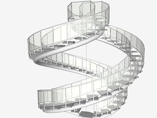 双平行旋转楼梯SU模型下载_sketchup草图大师SKP模型