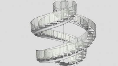 双平行旋转楼梯SU模型下载_sketchup草图大师SKP模型