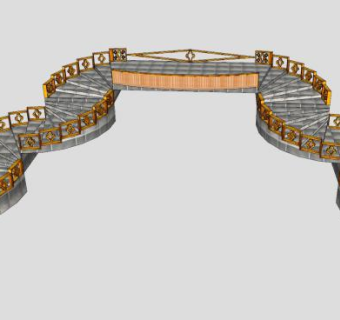 小区花园护栏楼梯SU模型下载_sketchup草图大师SKP模型