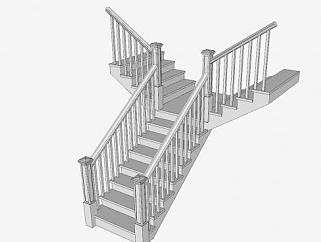 双分式护栏楼梯SU模型下载_sketchup草图大师SKP模型