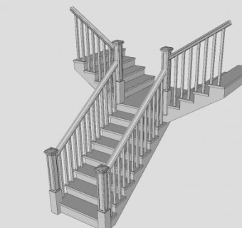 双分式护栏楼梯SU模型下载_sketchup草图大师SKP模型