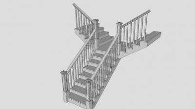 双分式护栏楼梯SU模型下载_sketchup草图大师SKP模型