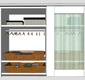双滑门简易衣柜SU模型下载_sketchup草图大师SKP模型