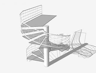 单柱旋转护栏楼梯SU模型下载_sketchup草图大师SKP模型