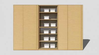 一字敞开衣柜衣帽间SU模型下载_sketchup草图大师SKP模型