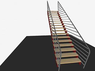 金属单跑楼梯架SU模型下载_sketchup草图大师SKP模型