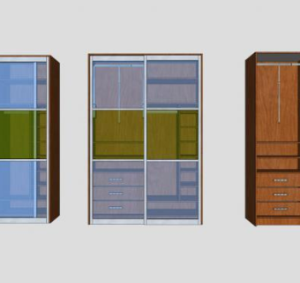 推拉双滑门衣柜SU模型下载_sketchup草图大师SKP模型