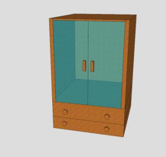 实木玻璃双门衣柜SU模型下载_sketchup草图大师SKP模型