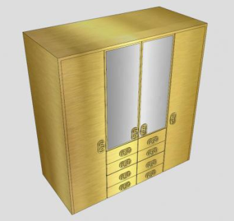 豪华黄色四门衣柜SU模型下载_sketchup草图大师SKP模型
