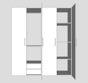 现代四门白色衣柜SU模型下载_sketchup草图大师SKP模型