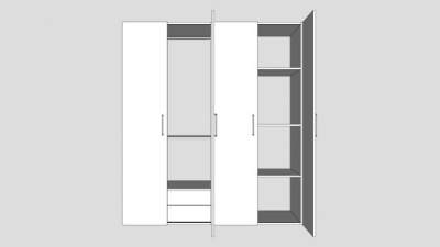 现代四门白色衣柜SU模型下载_sketchup草图大师SKP模型