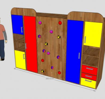 儿童实木孩子衣橱SU模型下载_sketchup草图大师SKP模型