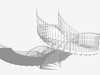 现代别墅旋转楼梯SU模型下载_sketchup草图大师SKP模型