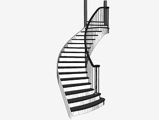 现代欧式弯曲楼梯SU模型下载_sketchup草图大师SKP模型