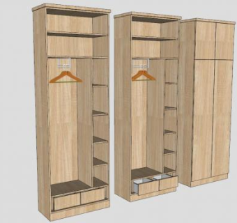 木质单人衣柜SU模型下载_sketchup草图大师SKP模型