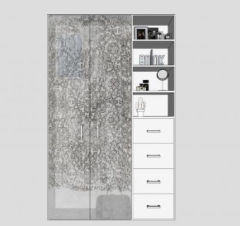 灰色双开门衣柜架子SU模型下载_sketchup草图大师SKP模型