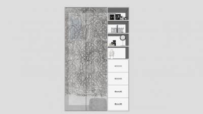 灰色双开门衣柜架子SU模型下载_sketchup草图大师SKP模型