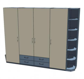 平开门式四门衣柜SU模型下载_sketchup草图大师SKP模型