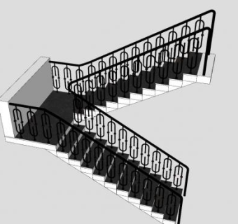 现代双跑护栏楼梯SU模型下载_sketchup草图大师SKP模型