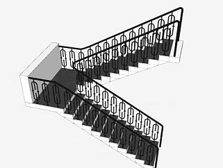 现代双跑护栏楼梯SU模型下载_sketchup草图大师SKP模型