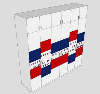 现代红蓝衣柜SU模型下载_sketchup草图大师SKP模型