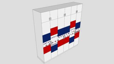 现代红蓝衣柜SU模型下载_sketchup草图大师SKP模型