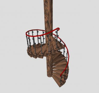 铁护栏实木旋转梯SU模型下载_sketchup草图大师SKP模型