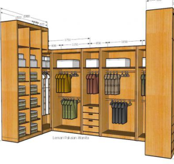 木质U型衣柜衣橱SU模型下载_sketchup草图大师SKP模型