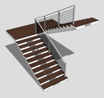 办公楼钢木楼梯SU模型下载_sketchup草图大师SKP模型