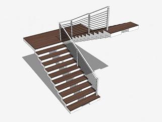 办公楼钢木楼梯SU模型下载_sketchup草图大师SKP模型