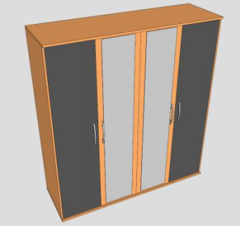 实木四门平开式衣柜SU模型下载_sketchup草图大师SKP模型