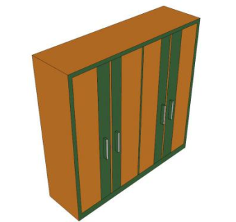 实木四门主衣柜SU模型下载_sketchup草图大师SKP模型