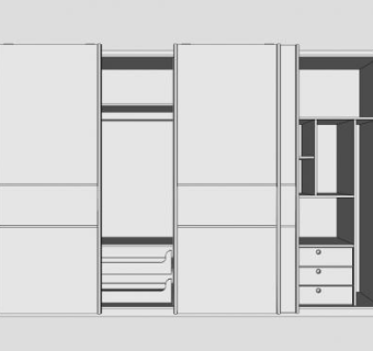 简约白色推拉式衣柜SU模型下载_sketchup草图大师SKP模型