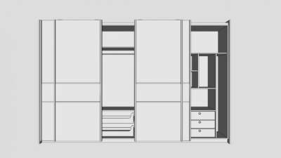 简约白色推拉式衣柜SU模型下载_sketchup草图大师SKP模型