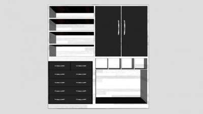 木质黑色衣柜衣帽间SU模型下载_sketchup草图大师SKP模型