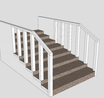 直跑式砖石护栏楼梯SU模型下载_sketchup草图大师SKP模型