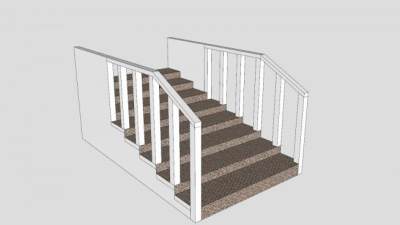 直跑式砖石护栏楼梯SU模型下载_sketchup草图大师SKP模型