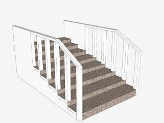 直跑式砖石护栏楼梯SU模型下载_sketchup草图大师SKP模型