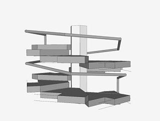 螺旋式护栏楼梯SU模型下载_sketchup草图大师SKP模型