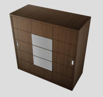 现代双滑门棕色衣柜SU模型下载_sketchup草图大师SKP模型