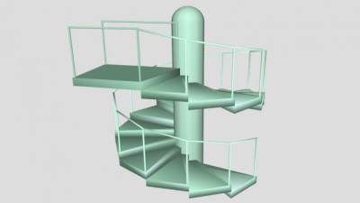 绿色金属旋转楼梯SU模型下载_sketchup草图大师SKP模型