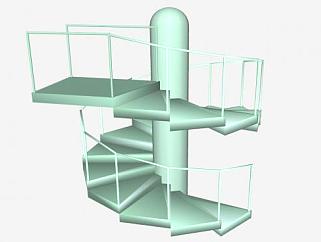 绿色金属旋转楼梯SU模型下载_sketchup草图大师SKP模型