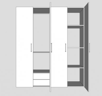 卧室白色四门衣柜SU模型下载_sketchup草图大师SKP模型