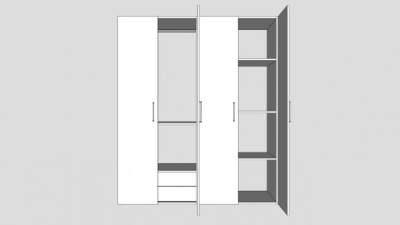 卧室白色四门衣柜SU模型下载_sketchup草图大师SKP模型