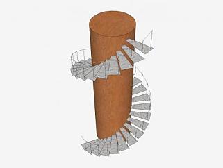 螺旋楼梯和栏杆SU模型下载_sketchup草图大师SKP模型