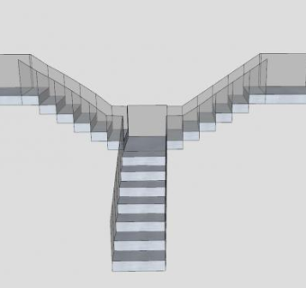 金属和玻璃双分式楼梯SU模型下载_sketchup草图大师SKP模型