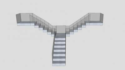 金属和玻璃双分式楼梯SU模型下载_sketchup草图大师SKP模型