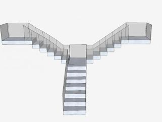 金属和玻璃双分式楼梯SU模型下载_sketchup草图大师SKP模型