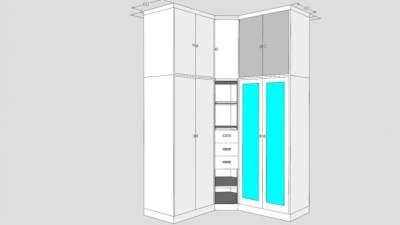 现代转角白色衣柜SU模型下载_sketchup草图大师SKP模型